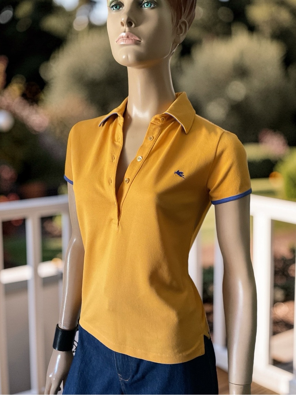 Y2K VINTAGE ETRO DARK YELLOW POLO TOP WITH BLUE TRIM SZ EU42 or S - M
